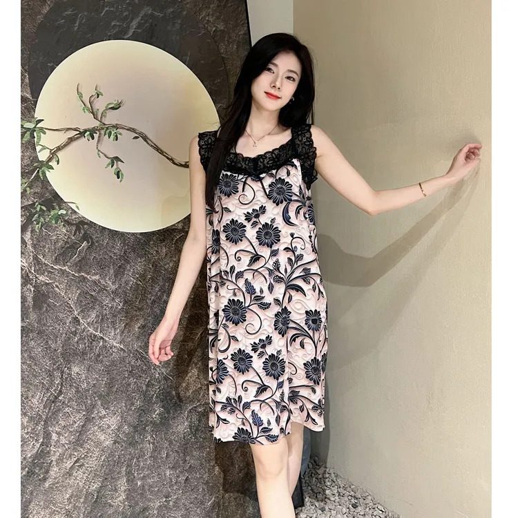 冰雪丝蕾丝太阳花家居睡裙