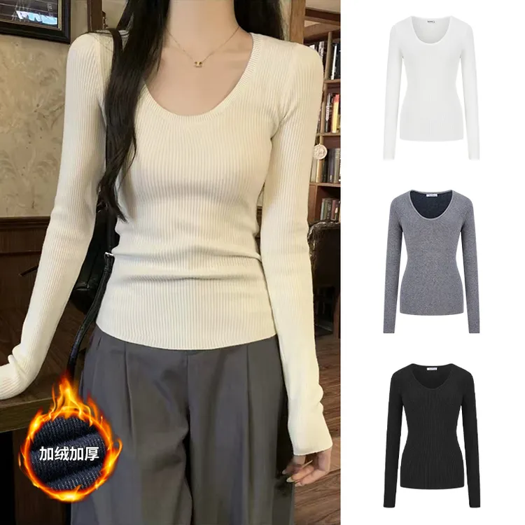 Moses Queen/魔西女王V领毛针织衫女韩系秋冬针织打底衫长袖百搭