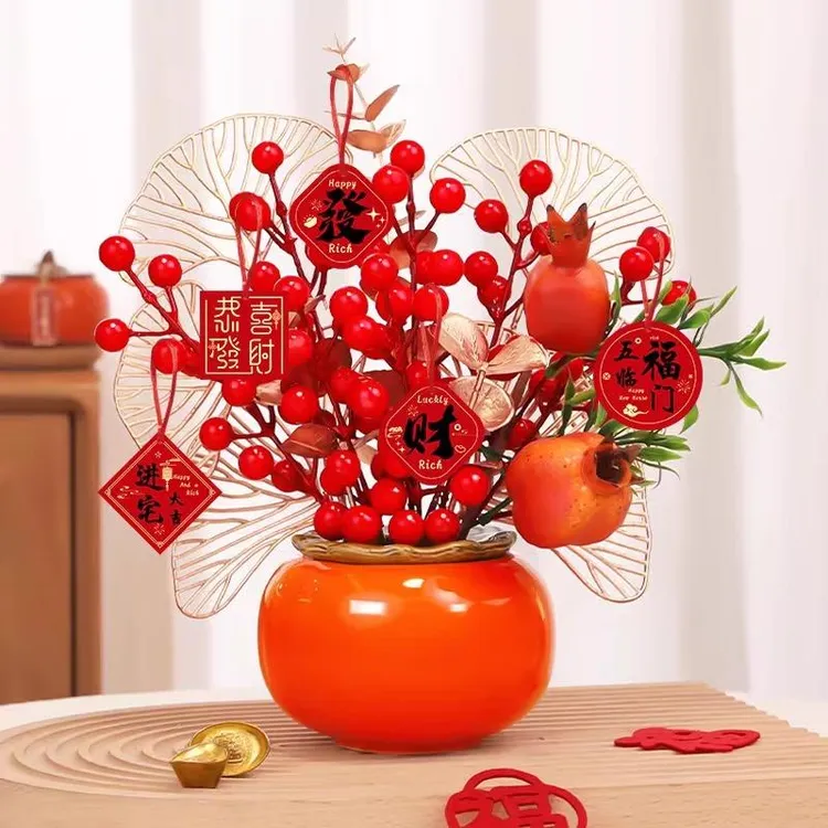 ++柿柿如意柿子陶瓷摆件玄关电视柜装饰品乔迁之喜装饰搬家入宅礼