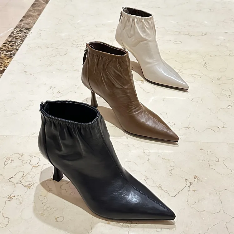 【冬季新款】秋冬时装靴细高跟巨软胎牛皮大牌极简风短筒瘦瘦靴