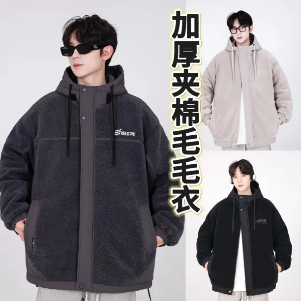f【加绒加厚棉服】青少年冬季连帽宽松加绒保暖外套棉服学生穿搭