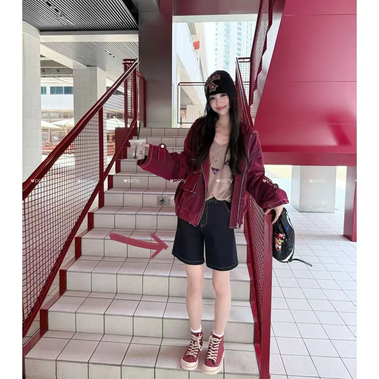 PCNY「无极」不理理秋季新款小众女装水洗复古休闲百搭直筒牛仔短裤