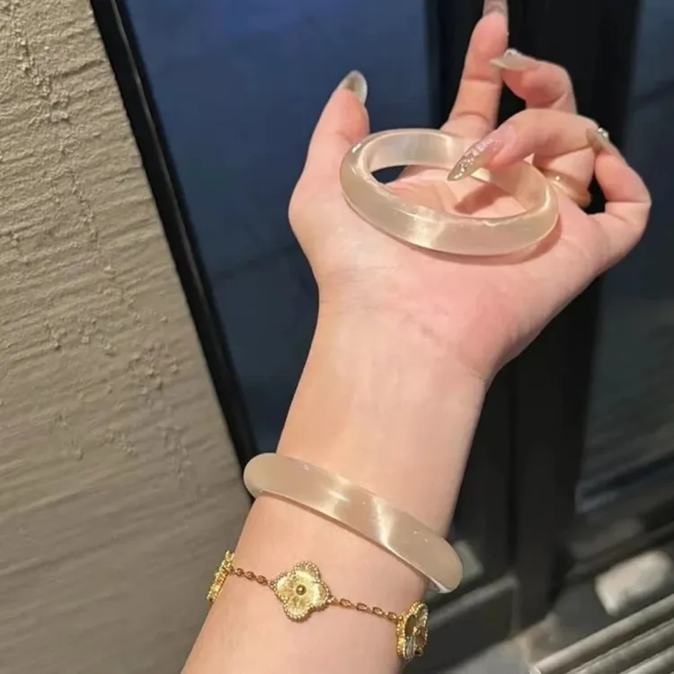 非金属玻璃手镯 香槟金玉手镯高冰透猫眼玉镯气质镯子女白月光