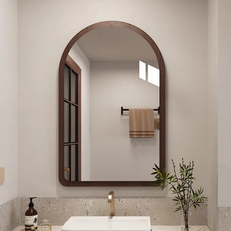 复古浴室镜子贴墙自粘卫生间洗面台中古化妆镜免打孔半身镜挂墙式