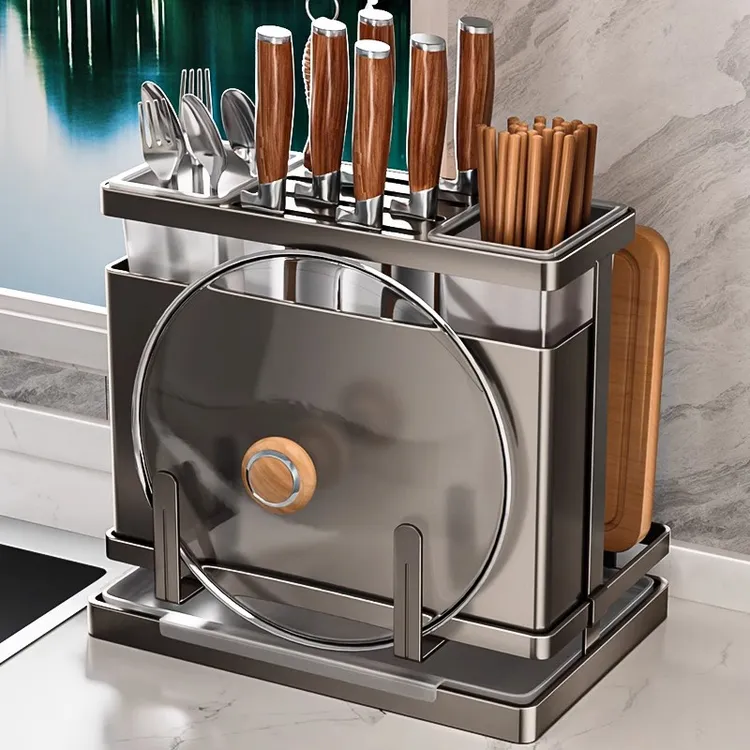 304不锈钢厨房刀架置物架2025新款菜刀筷子筒砧板一体刀具收纳架