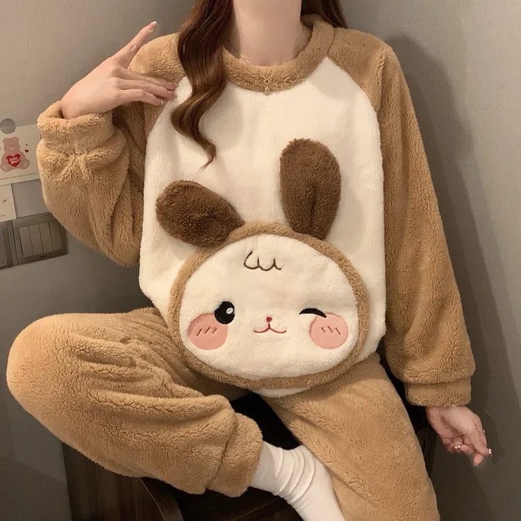 珊瑚绒睡衣女大童2025新款秋冬季加绒初中生12-15岁女孩毛绒加厚
