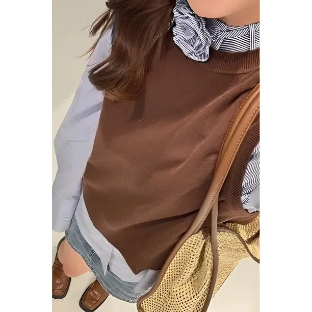 GIRDEAR/哥弟时尚减龄休闲后开叉圆领显瘦百搭休闲减龄开衫马甲