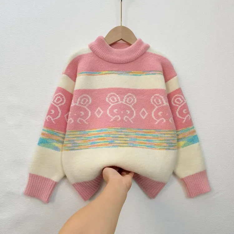 韩国绒女童装中大童针织毛衣打底衫儿童洋气宝宝加厚高领2025秋冬