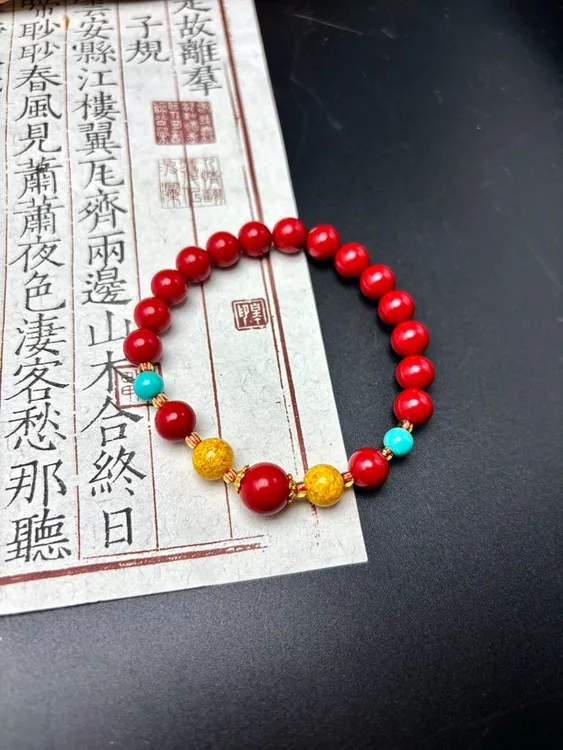 含辰砂工艺品保真朱砂红砂水飞砂雄黄设计款转运珠