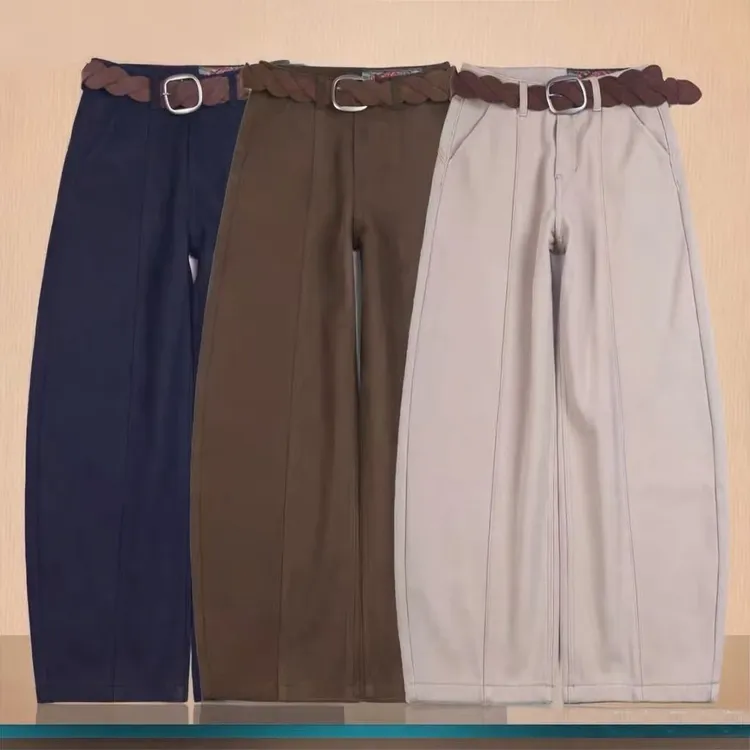 芭莎basha香港花牌秋冬加绒加厚高腰弯刀阔腿牛仔裤女时尚百搭