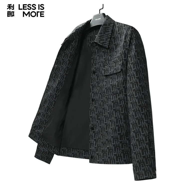 利郎LESSISMORE【满印提花】男士秋季休闲夹克翻领修身百搭外套
