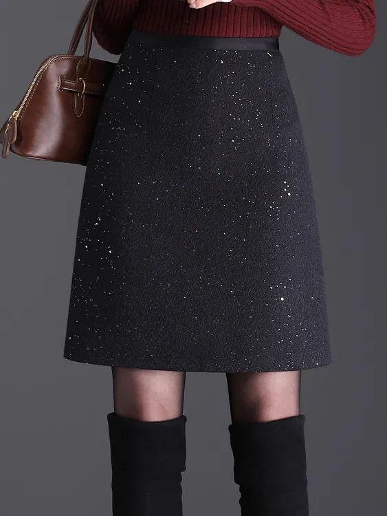 爆款2025秋冬新款百搭小香风重工亮片闪闪高腰A字中裙大码半身裙