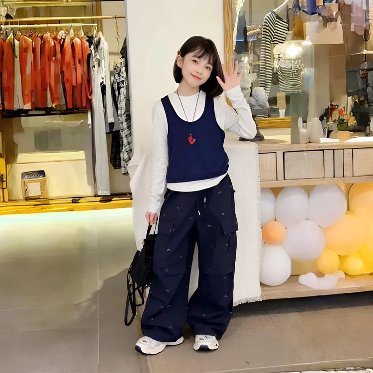 女童秋款新款三件套撞色韩版洋气秋季时尚儿童工装裤三件套