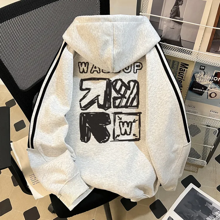 百搭复古重磅连帽卫衣男秋季款cleanfit网红洋气硬挺廓形拉链外套