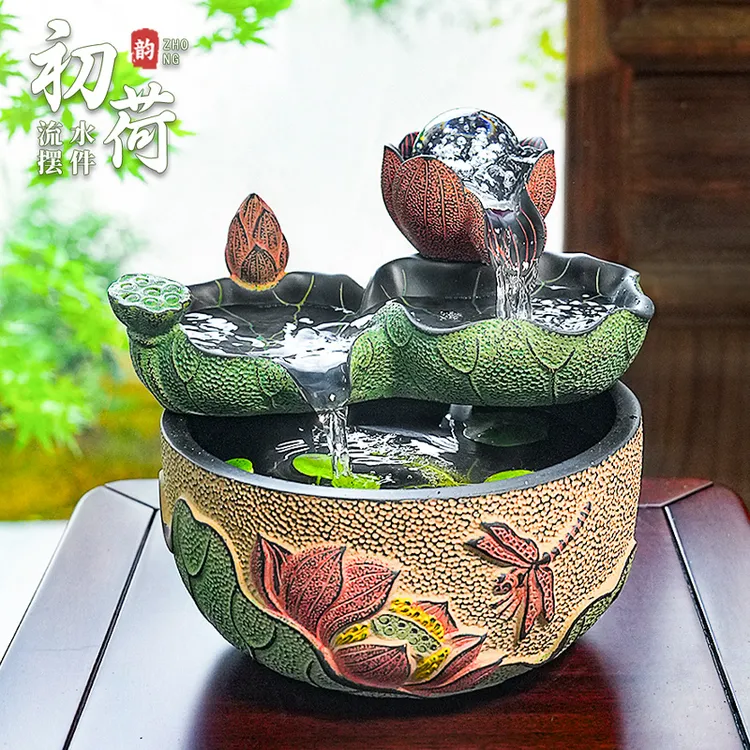 流水生财摆件循环水景水风办公室茶桌流水装饰
