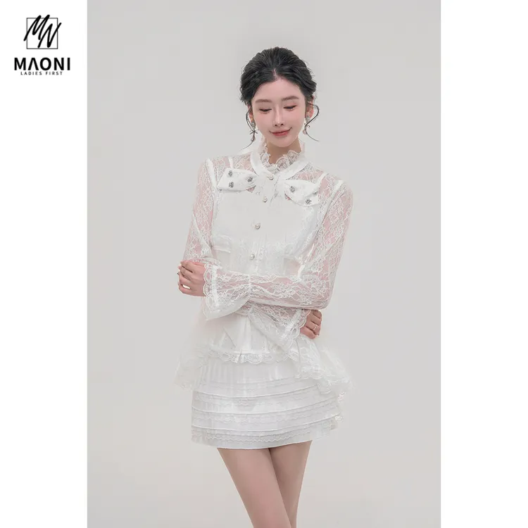 毛妮LADIESFIRST【钓系蕾丝】宫廷风蕾丝衬衫背心两件套早秋L2106