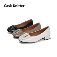 Cask Knitter 2511时尚浅口女单鞋低跟秋季百搭皮女真皮方头鞋