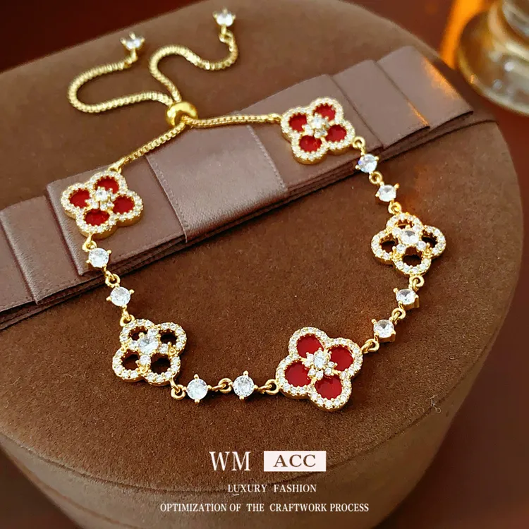 合金手链 菱形花朵可调节手链时尚通勤百搭手环轻奢高级感复古手