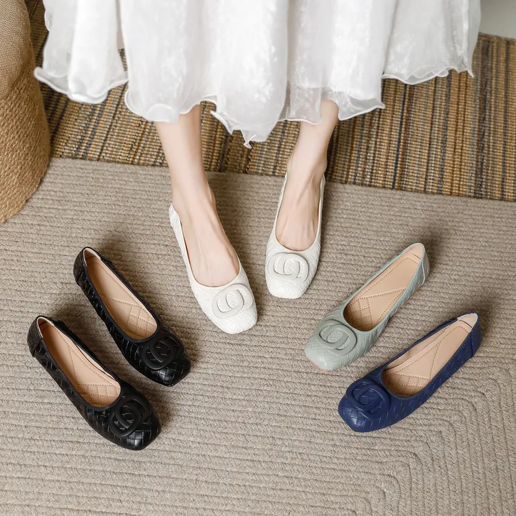 真皮软底奶奶鞋2025 新款春秋一脚蹬百搭浅口方头仙女平底单鞋
