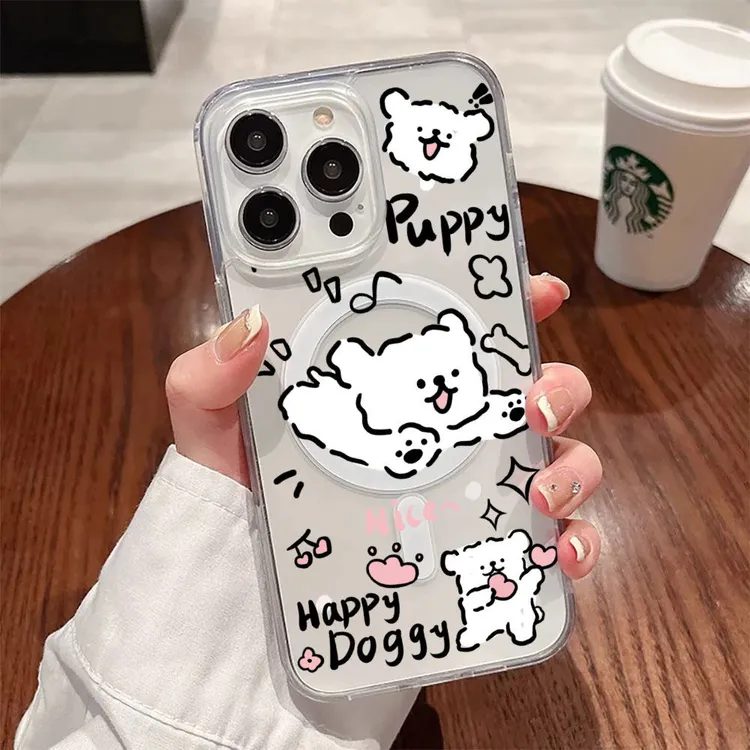 跳舞小狗适用苹果iPhone16PROMAX带AI相机触控灵动按键磁吸手机壳