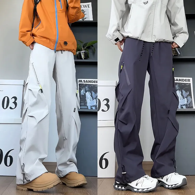 高街机能工装冲锋裤子男女秋季潮牌拉链设计感大码宽松直筒休闲裤
