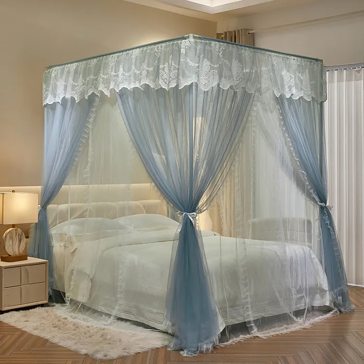 蚊帐家用卧室公主风新款双层加粗床幔三开门床帘新款床帘1.8米x2