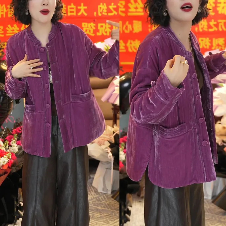 时尚新中式减龄短外套女2025冬季新款洋气设计感减龄百搭圆领上衣