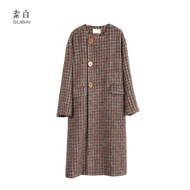 素白加厚保暖【格格驾到】N01855特色重工毛呢大衣