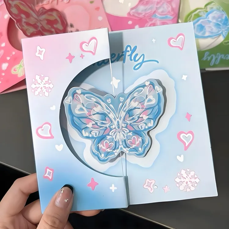 可爱卡通旋转蝴蝶贺卡DIY高颜值立体机关卡片生日礼物祝福