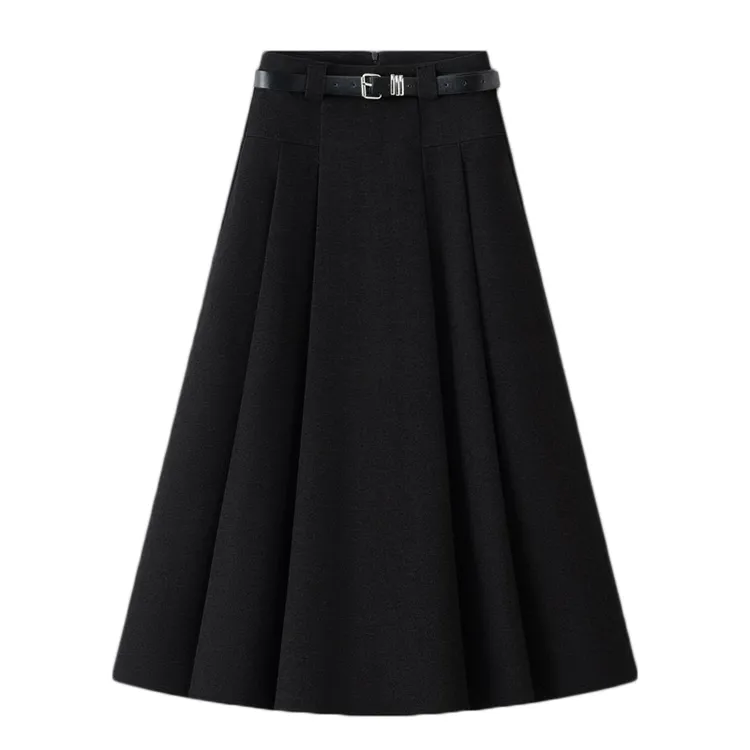 毛呢裙半身裙女款爆款2026新款冬季高腰显瘦百褶裙灰色伞裙a字裙