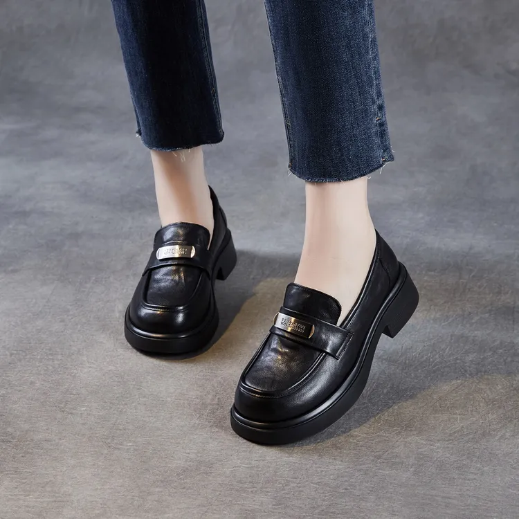 真皮软底加绒乐福鞋女秋冬款2025新款一脚蹬单鞋英伦风女鞋小皮鞋