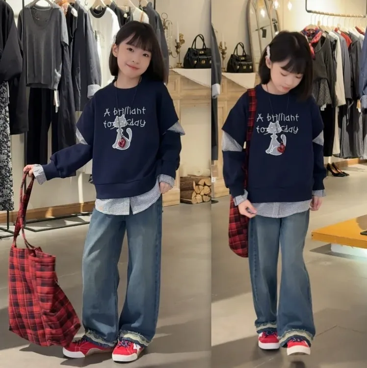 女童春秋休闲洋气卫衣套装2025新款儿童韩版中大童宽松秋季两件套