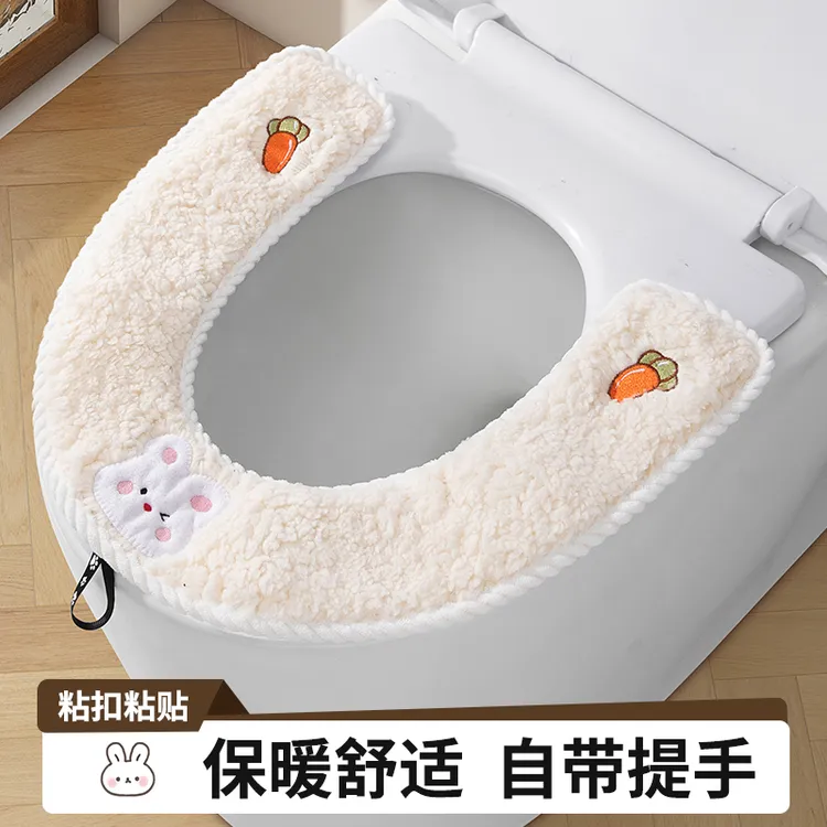 【奥萨洛】易清洗卡通元素防水粘贴款马桶套毛绒家用坐垫坐便器