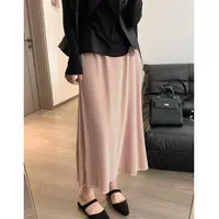 S腰64-94长82纯色半边开叉松紧腰光泽感丝绒半身裙 2190