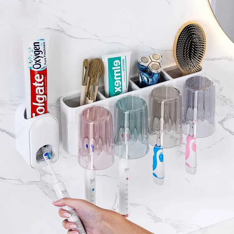 牙刷置物架免打孔漱口杯刷牙杯卫生间壁挂式家庭电动牙膏牙刷架子