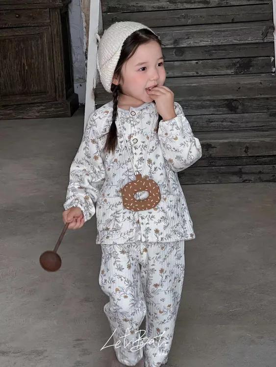 【亲子款】蕾蒂巴蒂空气棉家居服儿童睡衣宝宝长袖碎花保暖秋冬新款