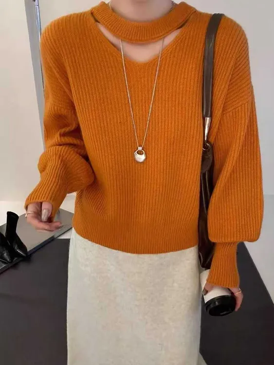 毛衣女秋冬2025新款挂脖冬季慵懒风高级感宽松加厚内搭打底衫女装