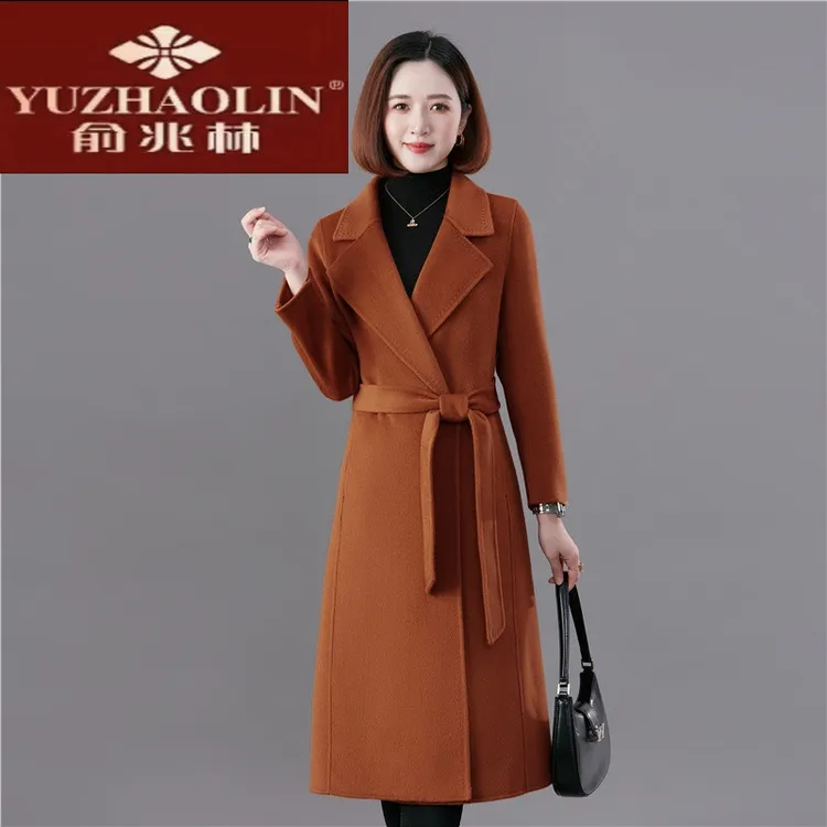 俞兆林双面羊毛大衣女2024新款高端秋冬装赫本风中长款过