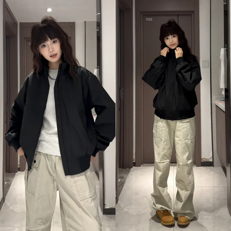 军绿色短款立领飞行员夹克男秋季cleanfit工装外套美式高街棒球服