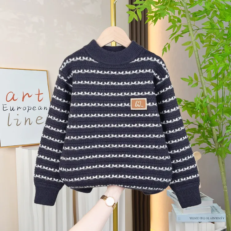 时尚男童毛衣秋冬款新款中大儿童冬季加厚圆领针织衫男孩毛线衣