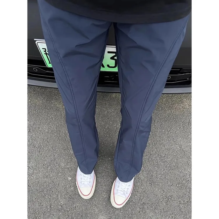 加绒藏青色基础斜切冲锋裤男款男士美式直筒秋冬休闲弯刀工装裤