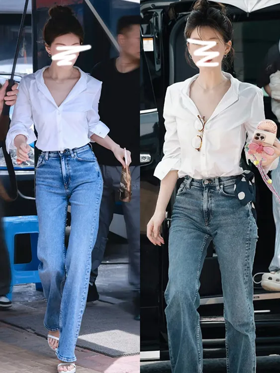 赵露思许妍同款白衬衫白色上衣女穿搭法式衬衣v领高级感修身收腰