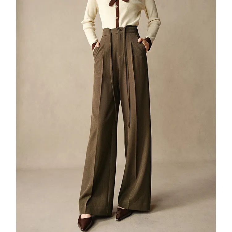 晚白【新品】2025裤子系带阔腿裤女24120752