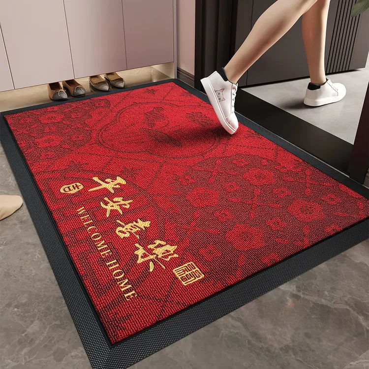 红色入户门地垫别墅大门口防滑脚垫高端家用耐脏除尘激光门垫马年