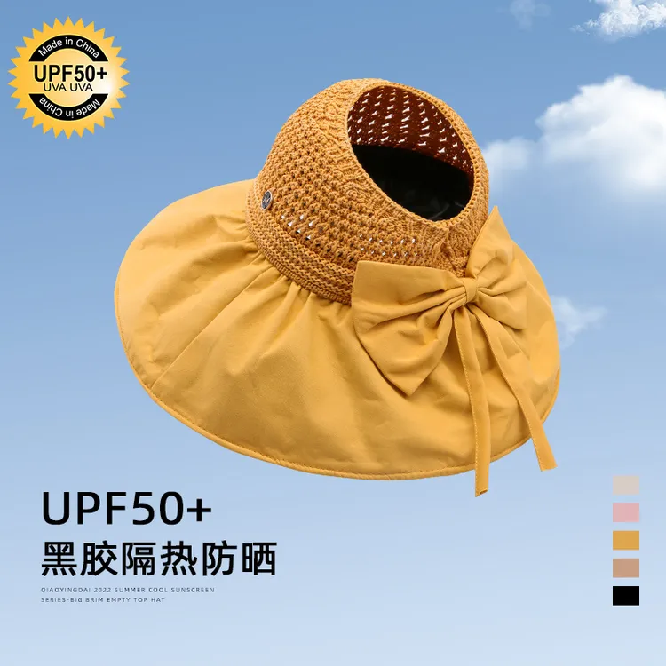 新款春夏渔夫帽显脸小百搭简约波点黑胶蝴蝶结防晒防紫外线沙滩遮