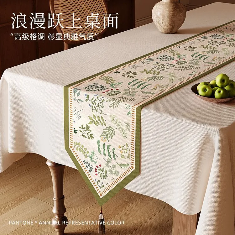 法式复古桌旗餐桌中间长条台布高级感茶几电视柜边柜台面装饰盖布