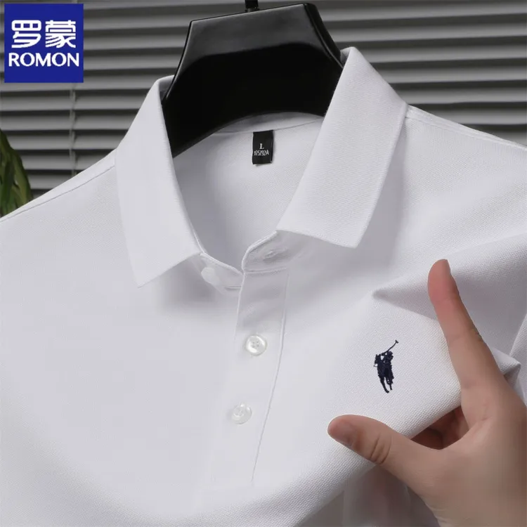罗蒙夏季高档短袖宽松POLO衫中青年刺绣T恤男小马标薄款休闲半袖