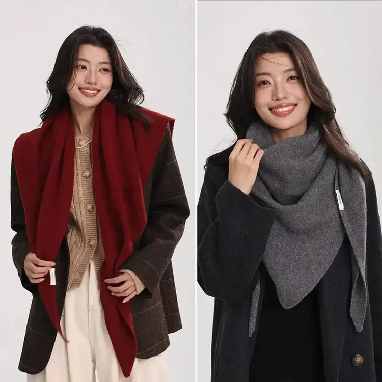 澳洲纯羊毛三角披肩秋冬季保暖纯色简约百搭高级感外搭围巾护颈肩