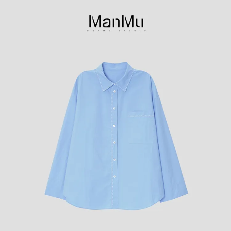 满目ManMu【张琪专属】秋季时尚休闲百搭全棉衬衫350233