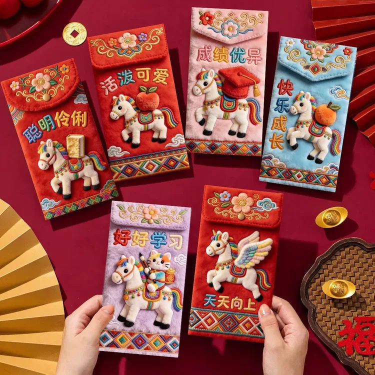 2026马年红包创意利仿刺绣平面5D红包利是封过新年高档压岁钱XXX